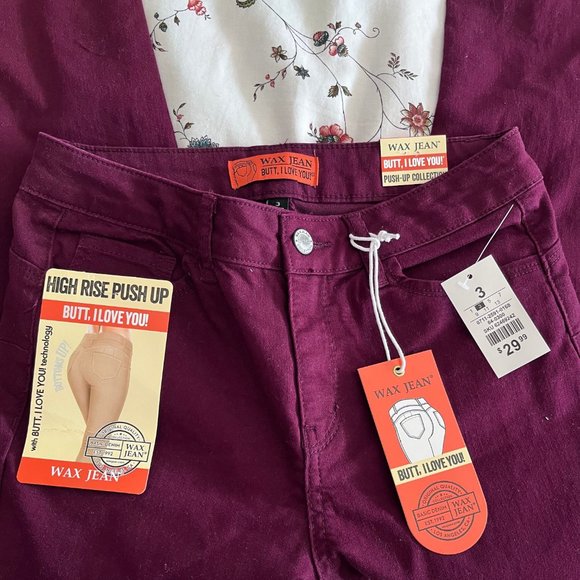 WAX Jean High Rise Butt Push Up Burgundy Pants - Picture 2 of 2